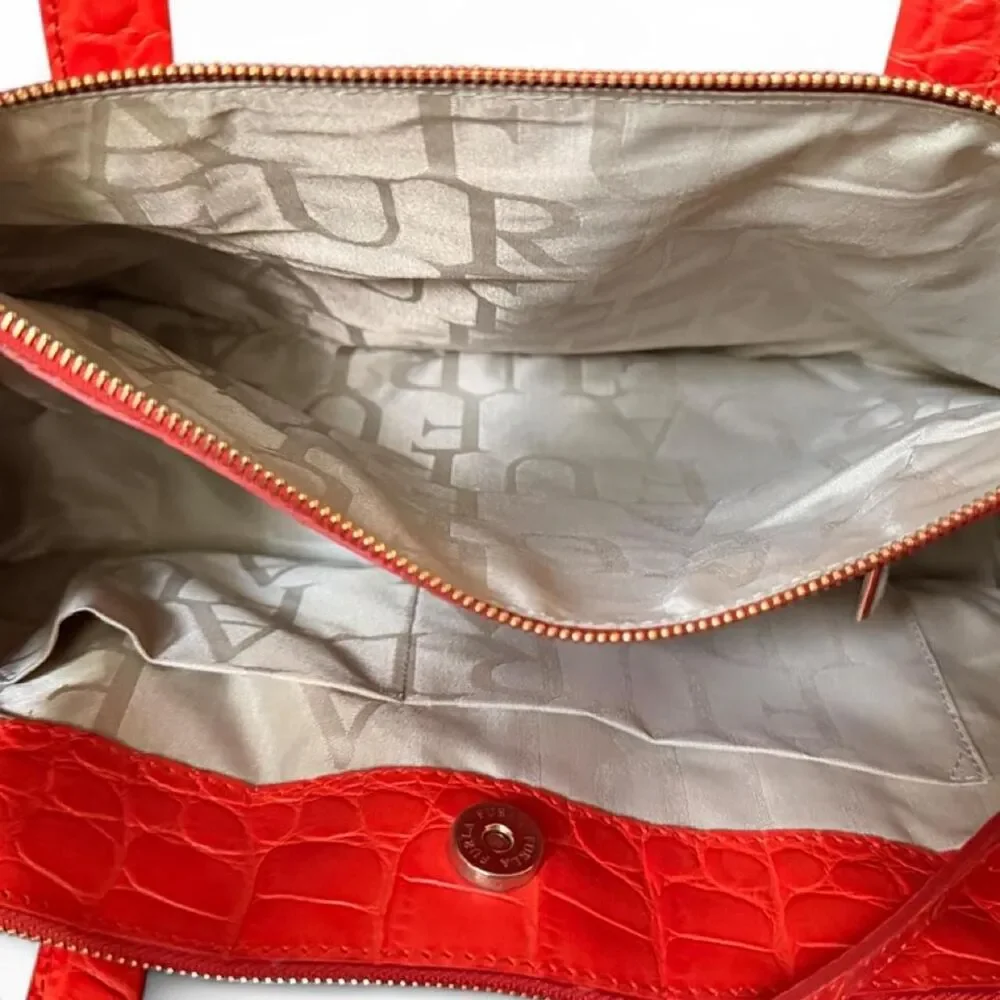 Furla Orange Croc Embossed Leather Satchel Top Handle Crossbody Bag Italy